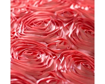 Coral Rosette Fabric 3D Rosette Satin, Floral Satin ( Choose The Size )