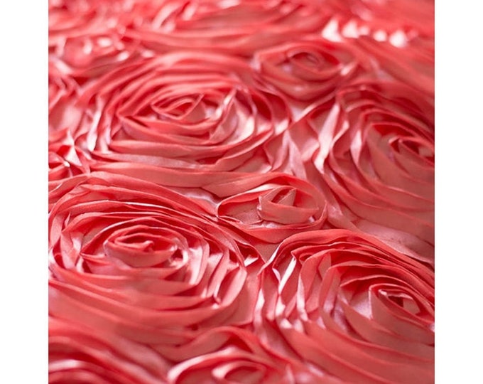 Coral Rosette Fabric 3D Rosette Satin, Floral Satin ( Choose The Size )
