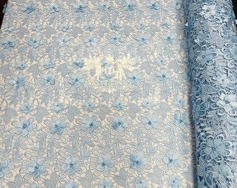 Baby Blue 3D Floral Guipure Lace Fabric: Bridal Wedding Dress Lace