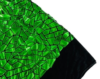 Emerald Green Geometric Sequin Fabric: Black Stretch Velvet, Prom Party