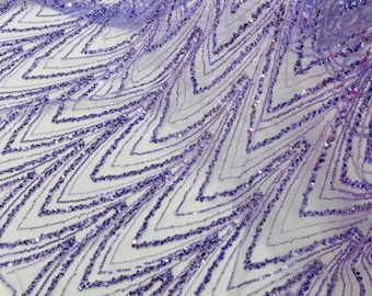 Lilac Fashion Design Beads and Sequins, Luxury Beaded Fabric Embroidered on a Mesh Lace,Wedding,Bridal,Dress Sold By The Yard