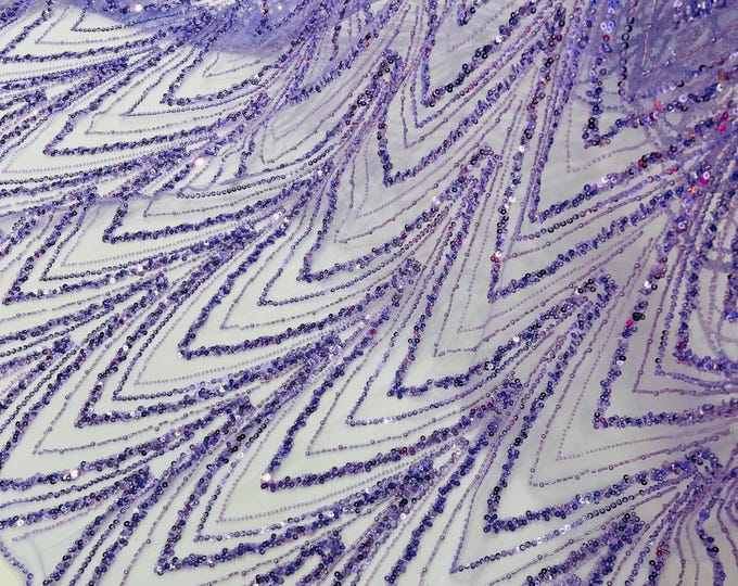 Lilac Fashion Design Beads and Sequins, Luxury Beaded Fabric Embroidered on a Mesh Lace,Wedding,Bridal,Dress Sold By The Yard