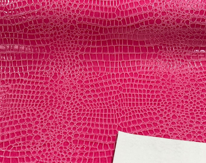 Hot Pink Vinyl Faux Fake Leather Pleather Embossed Shiny Alligator Fabric Upholstery By Yard