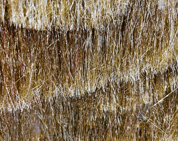 Metallic Gold Eyelash Design on a Mesh By The Yard, eyelash fabric Embroidered on 2 Way Stretch Fancy Fringe ( Choose The Size )