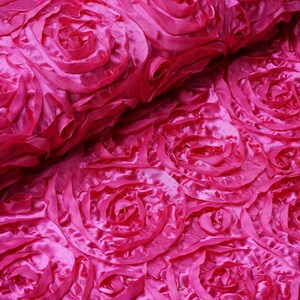 Fuchsia Rosette Fabric 3D Rosette Satin, Floral Satin ( Choose The Size )