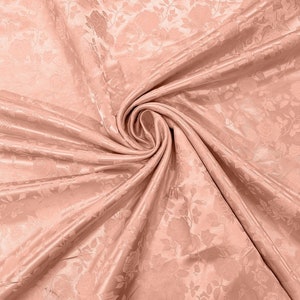 Peach Flower Brocade Jacquard Satin Fabric, Sold By The Yard Polyester Satin Floral Wide 58/60&quot;  (Choose The Quantity)