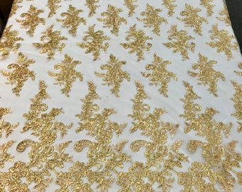 Flower Lace Fabric Gold Floral Clusters Embroidered Lace | Etsy