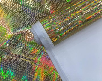 Gold Viper Snake Holographic Embossed PVC, Snake Vinyl Fabric By The Yard DIY Upholstery Accessories Applications Iridescent Snake