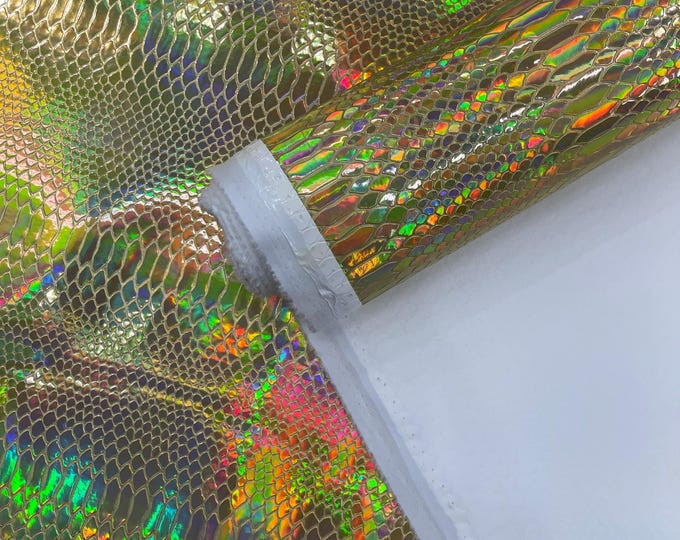 Gold Viper Snake Holographic Embossed PVC, Snake Vinyl Fabric By The Yard DIY Upholstery Accessories Applications Iridescent Snake
