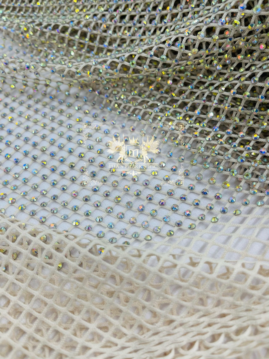 Fishnet Opacity Rhinestone Iridescent Rhinestone Fishnet Fabric: Ivory Stretch Spandex - Etsy