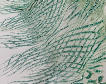 Sage Glitter Fabric on a Mesh By The Yard, Glitters Damask Fashion Design, Glitter Sequin on Mesh Fabric, Sparkle Glitter Prom-Dress