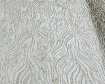 Off White Bridal Lace Fabric: Embroidered Zebra Pattern with Pearls - By The Yard