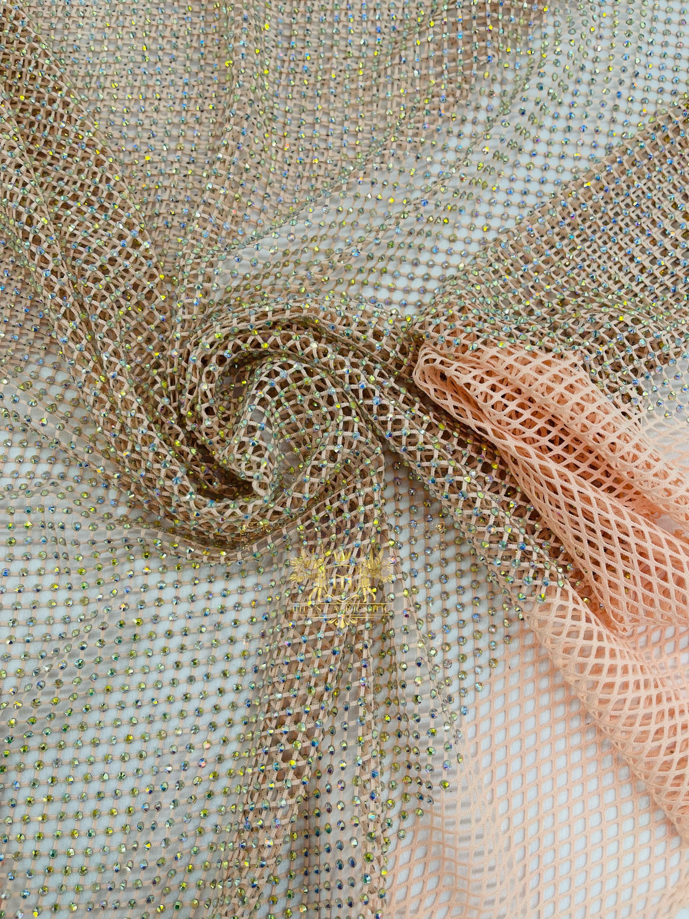 1 Yard Stretch Net Rhinestone Fabric Glitter Material for Costume Shoes Hat  DIY