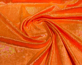 Neon Orange Iridescent Snake Skin On Stretch Velvet - Sold By The Yard - 58"/60" Snake Velvet Spandex Fabric