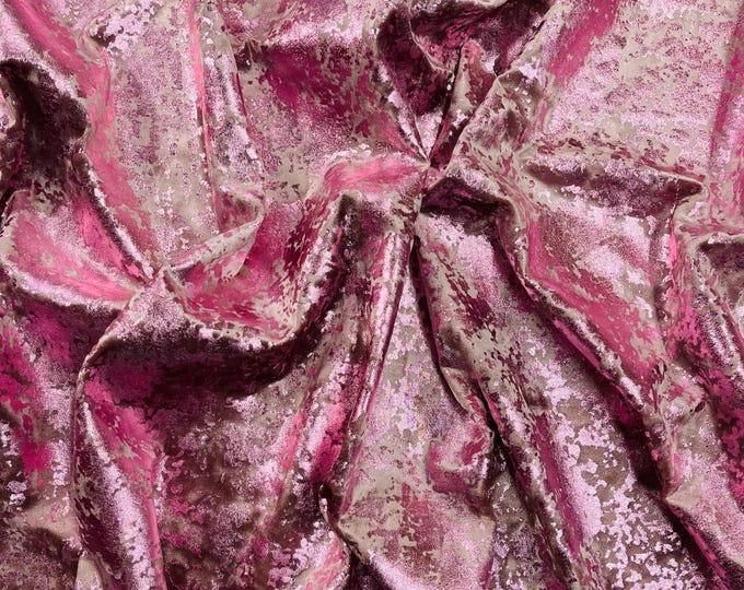 Dusty Pink Gilded Stretch Velvet Fabric | Sold By The Yard | Rose Velvet 4 Way stretch Crushed Velvet With All Over Foil