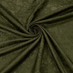 Olive Green Floral Brocade Jacquard Satin Fabric - 58/60&quot; Wide