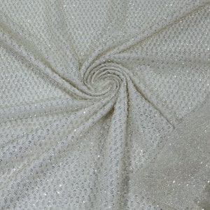 Off White Glitter Tulle Beaded Lace Fabric: Wedding Dress Material