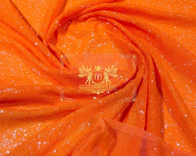 Orange Sequin Fabric Mini Glitz Sequins, By The Yard Sequin Fabric Dresses-Nightgowns-Prom Gown (Choose The Quantity)