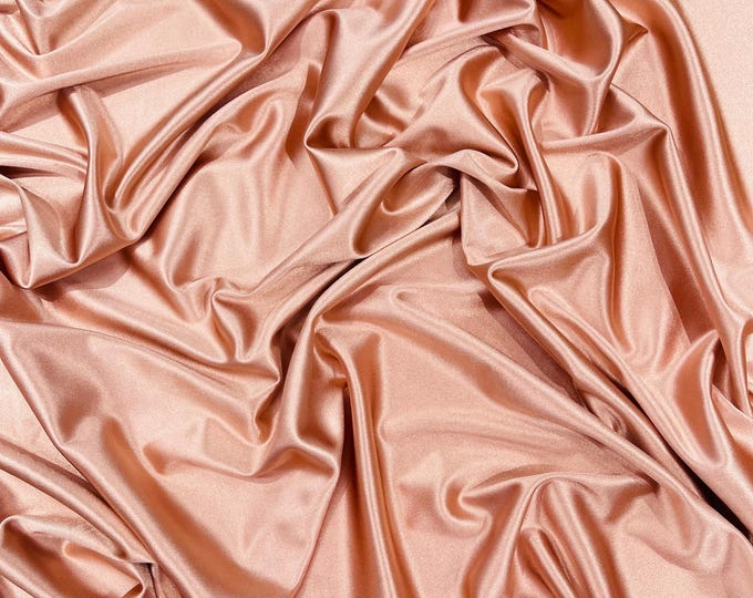Shiny Rose Gold Polyester Spandex Stretch Fabric: 4-Way Stretch, Sold By The Yard