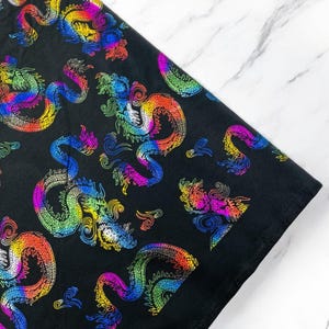 Black Multi Color Dragon Printed Spandex Fabric By The Yard | Dragon Design Nylon Spandex Fabric 4 Way Stretch 60”