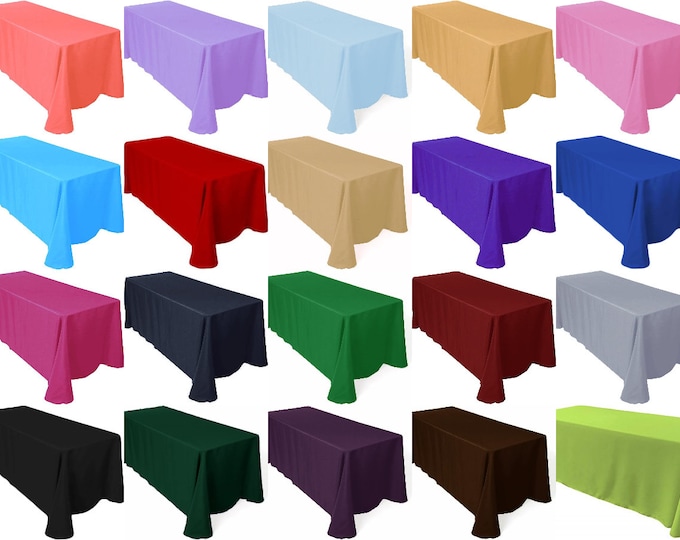 90" Solid Tablecloth - Polyester Poplin Rectangular Full Table Cover Available in Different Colors (Pick Color & Size)