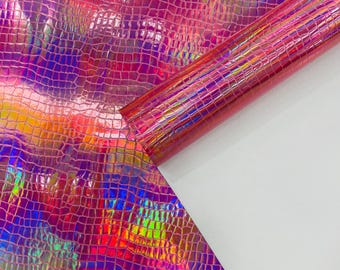 Pink Holographic Crocodile Embossed Vinyl Fabric: DIY Upholstery, Accessories