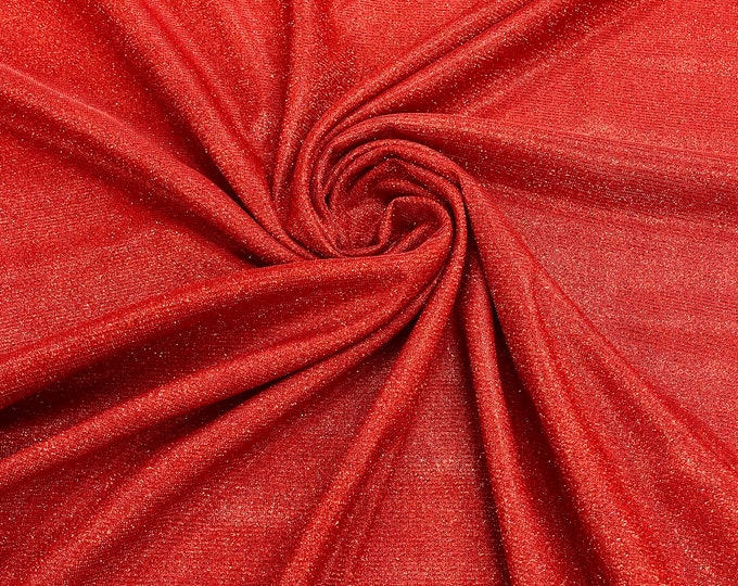 Red Shimmer Fabric by yard, Stretch Glitter Fabric | Luxury Sparkle Fabric | Glimmer | Red Glitter Fabric for Prom-Gown-Backdrop