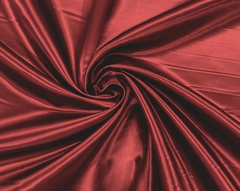 Burgundy Bridal Satin Fabric: Shiny Heavy Polyester, 60" Wide, Sold By Yard