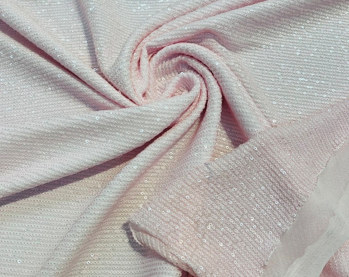 Pink | Mille Striped Stretch Sequins | by the yard | Lace 4 Way Mesh-Prom-Gown | Wedding Couture Fabric | Sequin Fabric