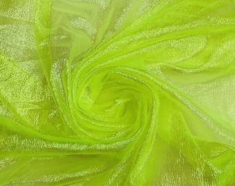 Mia's Fabrics Inc, Crush Iridescent Neon Yellow Shimmer Organza Fabric 45" Wide, Sells by The Yard