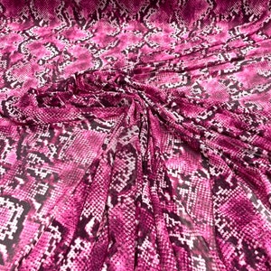 Fuchsia-Black Exotic Snake Design Print on Power Mesh Fabric 60&quot; Wide, 4 Way Stretch Sold By The Yard (Free Shipping)