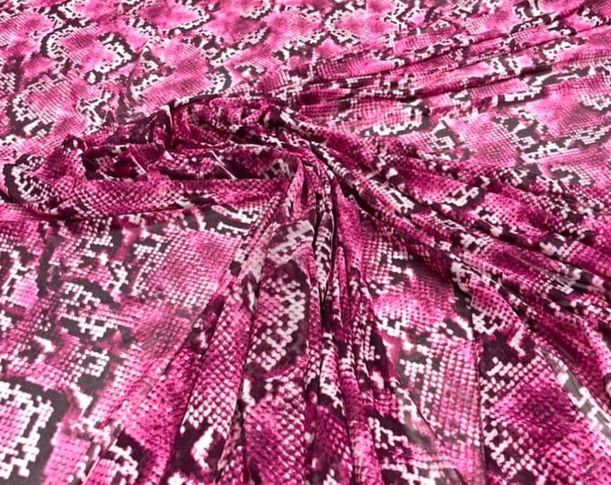 Fuchsia-Black Exotic Snake Design Print on Power Mesh Fabric 60" Wide, 4 Way Stretch Sold By The Yard (Free Shipping)