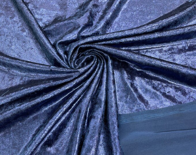 Navy Blue Foiled Stretch Velvet By The Yard | Velvet Fabric | Foiled Velvet 4Way Stretch 60'' Wide, Sewing, Apparel, Mia Fabrics Inch