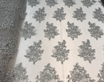 Silver Floral Embroidered Sequin Lace Fabric - Bridal & Gown Material
