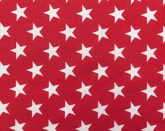 Mia's Fabrics Inc, Red Stars Print Poly Cotton 60 Inch Fabric by The Yard
