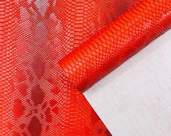 Fire Red Faux Viper Snake Skin Vinyl-faux Leather-3D Scales-sold Vinyl For upholstery  By The Yard