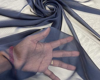 Navy Blue Two-Tone Polyester Chiffon Fabric - Bridal & Formal Gowns