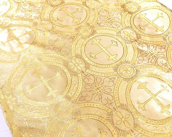 Gold/Gold Cross Brocade Fabric: Religious Vestment Material - 58/60" Wide