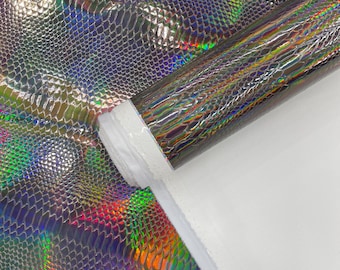 Steel Viper Snake Holographic Embossed PVC, Snake Vinyl Fabric By The Yard DIY Upholstery Accessories Applications Iridescent Snake
