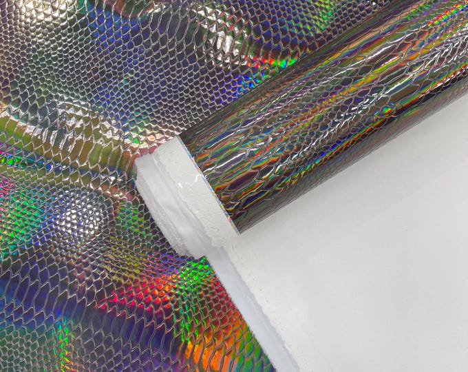 Steel Viper Snake Holographic Embossed PVC, Snake Vinyl Fabric By The Yard DIY Upholstery Accessories Applications Iridescent Snake