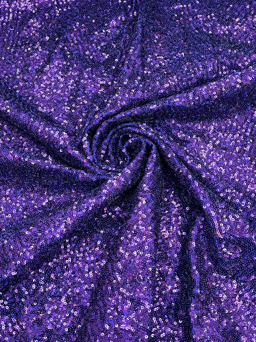 Purple Mini Glitz Sequins by the Yard on Spandex Fabric 4 Way Stretch