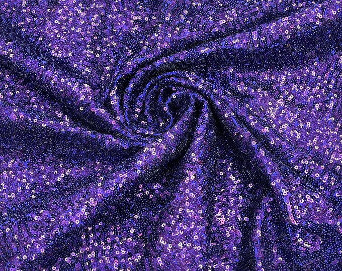 Purple Mini Glitz Sequins by the yard on Spandex Fabric | 4 Way Stretch | Mini Glitz Sequin on Milliskin Nylon Spandex Fabric