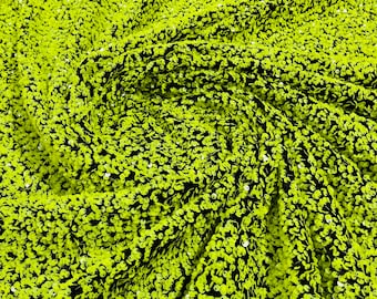 Lime Sequin Black Stretch Velvet Fabric: 5mm Sequins, 2-Way Stretch (58/60")