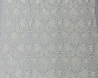 White Geometric Sequins Fabric: 4-Way Stretch Mesh, Emily Design By The Yard