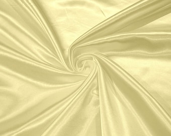 Light Yellow Bridal Satin Fabric: Shiny Polyester Charmeuse, 60" Wide, Sold By The Yard