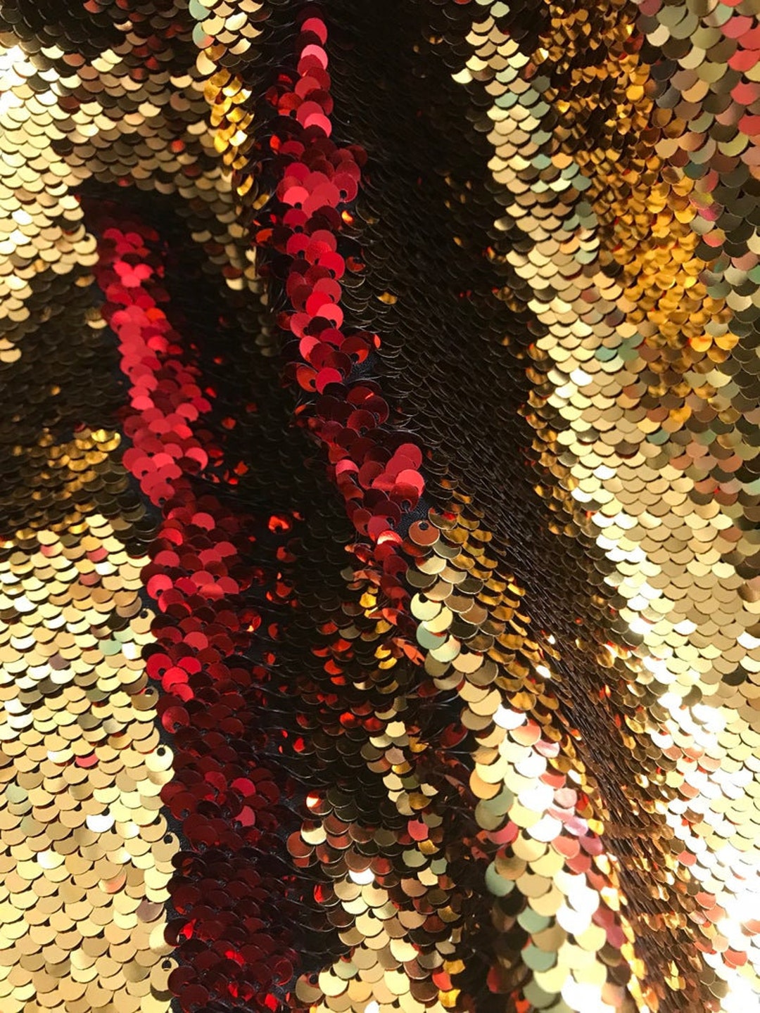 Red/gold Flip up Sequins Reversible, 2-way Stretch 58/60” Sequins ...