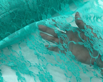Mint Stretch Spandex Mesh Net Lace Fabric Sold by the yard - Floral Pattern 4 Way Stretch