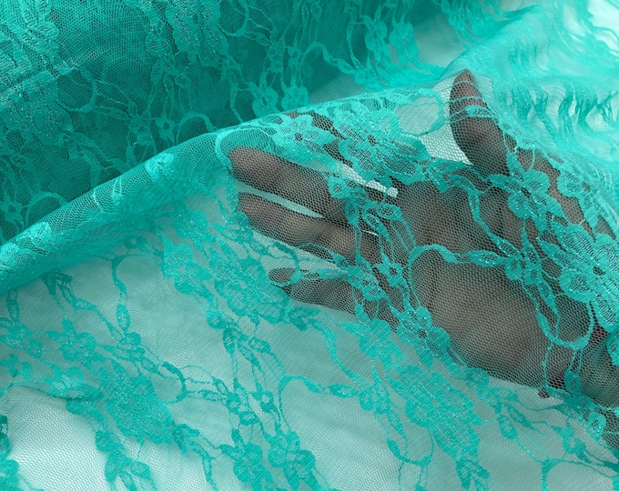 Mint Stretch Spandex Mesh Net Lace Fabric Sold by the yard - Floral Pattern 4 Way Stretch