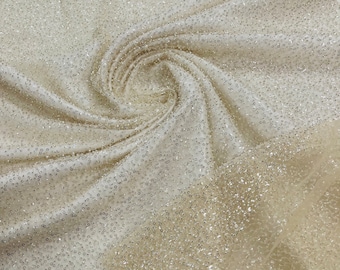 Beige Beaded Lace Fabric: Heavy Sequin Embroidery for Bridal Wedding Dress