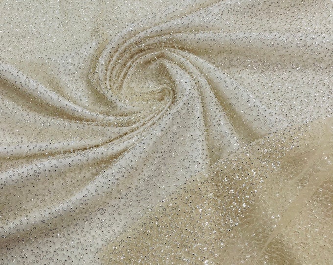 Beige 3D Beaded Lace Fabric| by the yard | heavy Sequin bead Lace for Bridal Wedding Dress, Embroidery  Handmade Lace, Clear Beaded Fabric